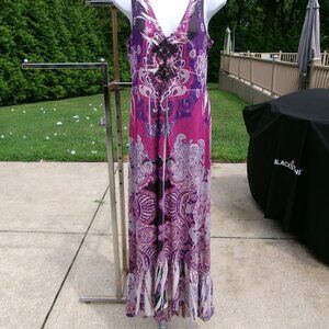 NWOT ONEWORLD PURPLE PINK PRINT MAXI DRESS M